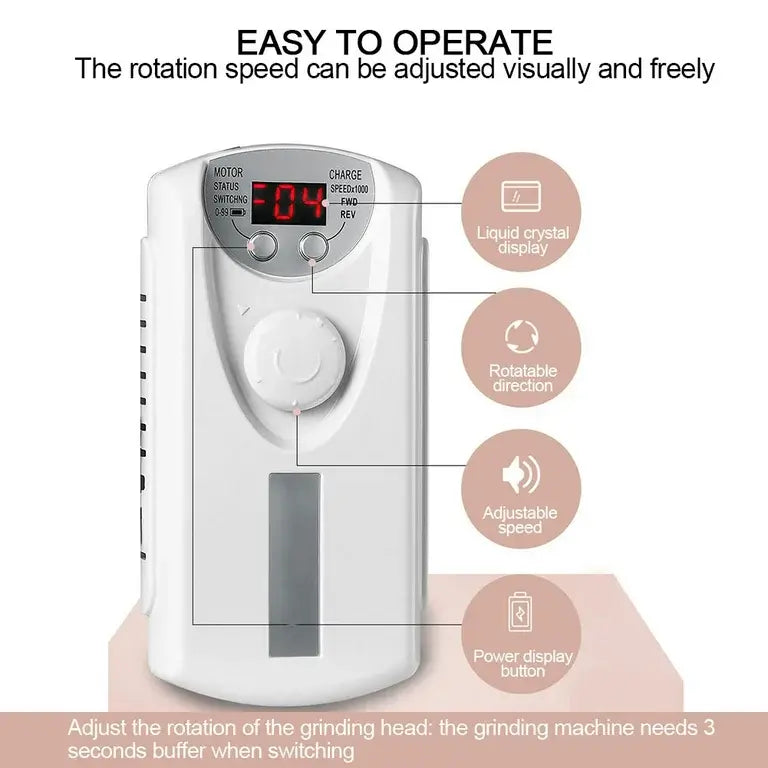 Esmaltadora de uñas 12000 RPM – Potencia Compacta para Manicuras Rápidas