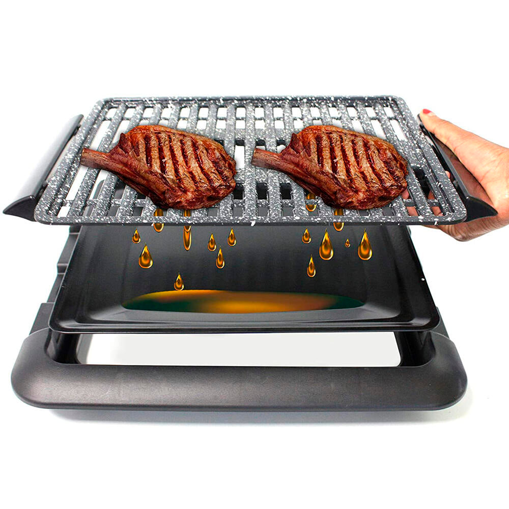Grill Eléctrico Sin Humos De 1250w Con Parrilla De Aluminio Antiadherente Superficie 25,5×30,5cm