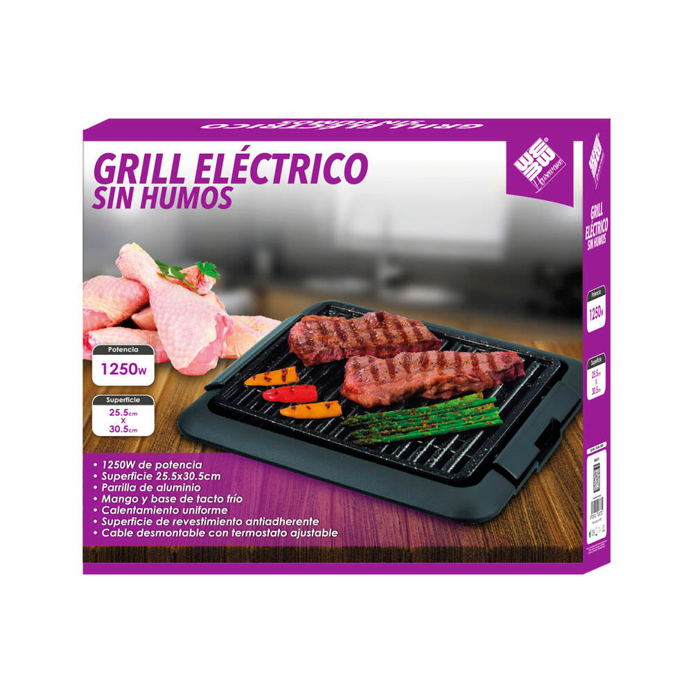 Grill Eléctrico Sin Humos De 1250w Con Parrilla De Aluminio Antiadherente Superficie 25,5×30,5cm